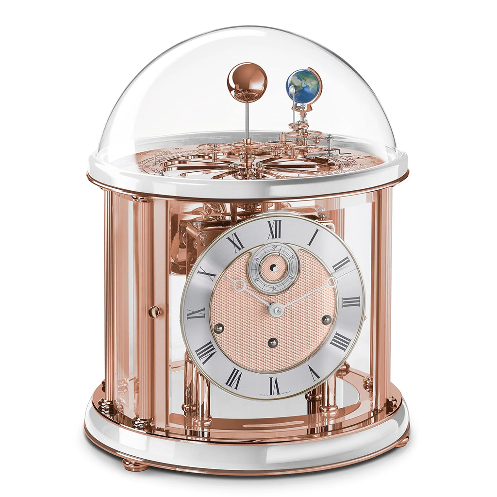 Hermle Tellurium Mantel Clock in White/Rose Gold - Premier Clocks