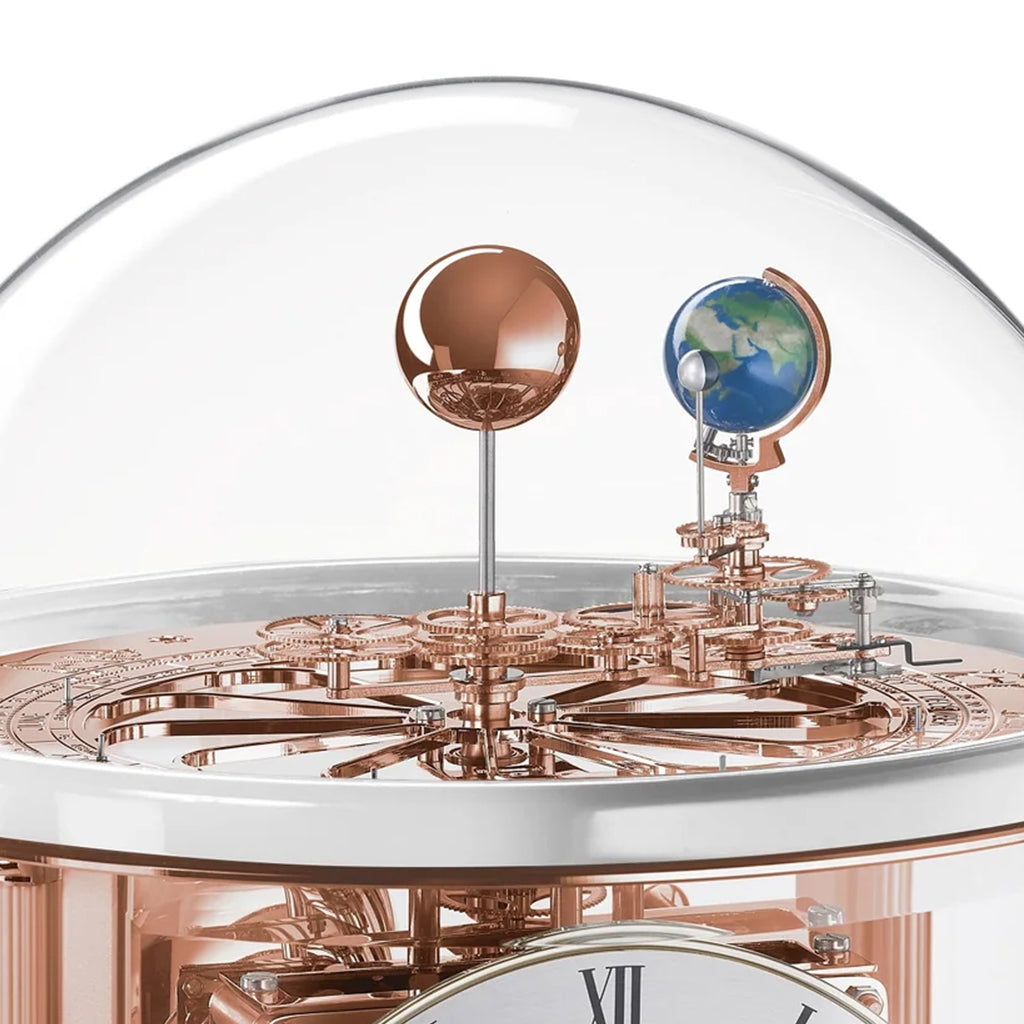 Hermle Tellurium Mantel Clock in White/Rose Gold solar system - Premier Clocks