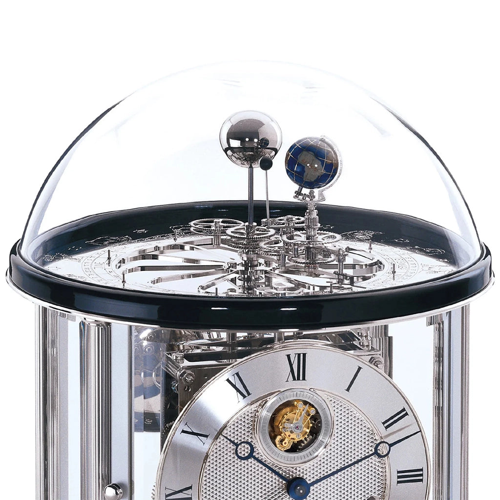 Hermle Tellurium Tourbillon Mantel Clock in Black/Nickel astronomical display - Premier Clocks