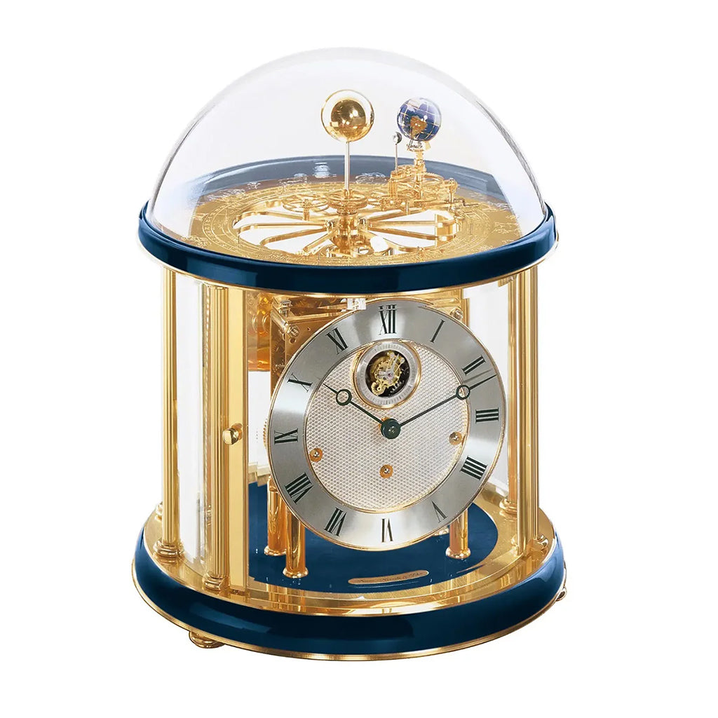 Hermle Tellurium Tourbillon Mantel Clock in Blue/Brass - Premier Clocks