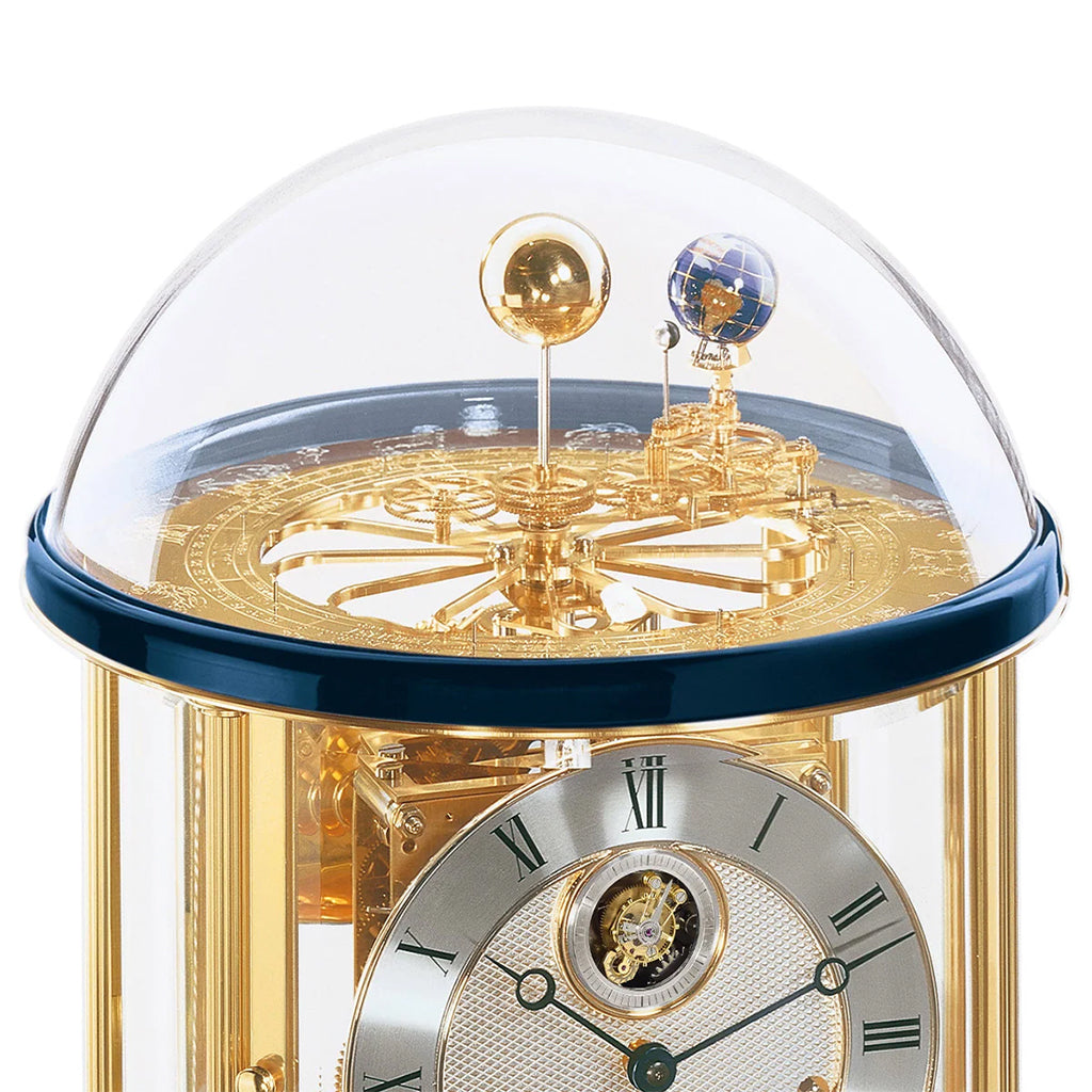 Hermle Tellurium Tourbillon Mantel Clock in Blue/Brass details - Premier Clocks