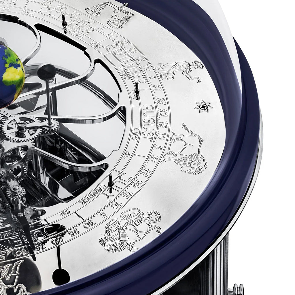 Hermle Tellurium Tourbillon Mantel Clock in Blue/Nickel details - Premier Clocks