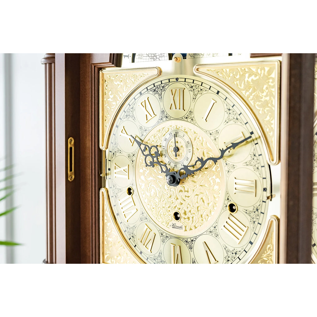 Hermle Temple Tubular Chime Grandfather Clock in Walnut dial with roman numerals - Premier Clocks