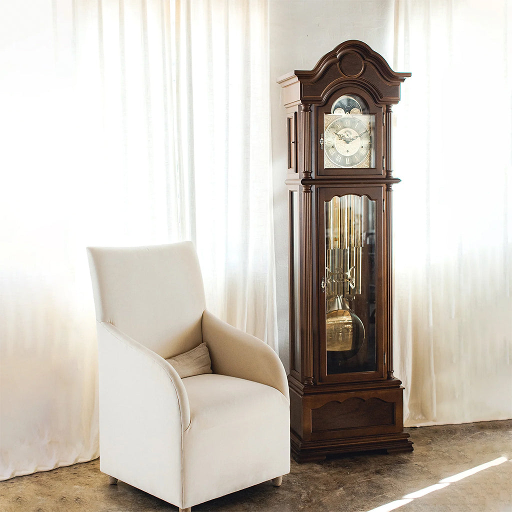 Hermle Temple Tubular Chime Grandfather Clock in Walnut in interior design - Premier Clocks