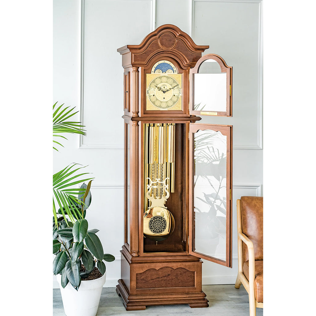 Hermle Temple Tubular Chime Grandfather Clock in Walnut - Premier Clocks