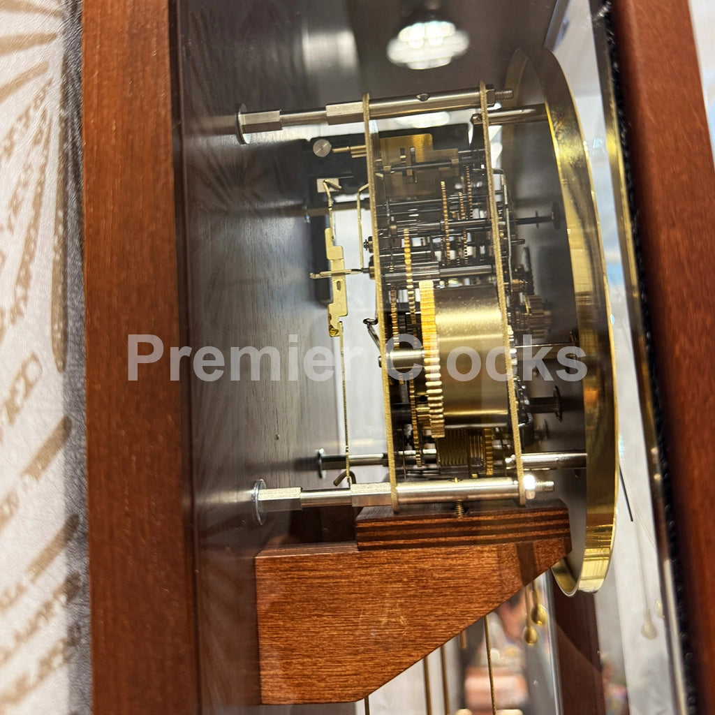 Hermle William Wall Clock in Walnut real photo od the mechanical movement - Premier Clocks
