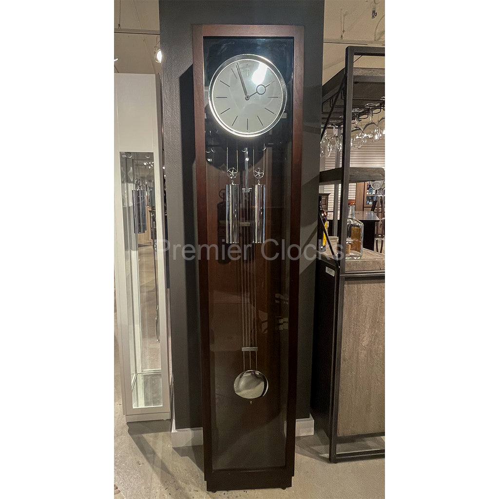 Howard Miller Avalon Floor Clock 611220 real photo of the clock front showing two cable-driven weights and pendulum - Premier Clocks