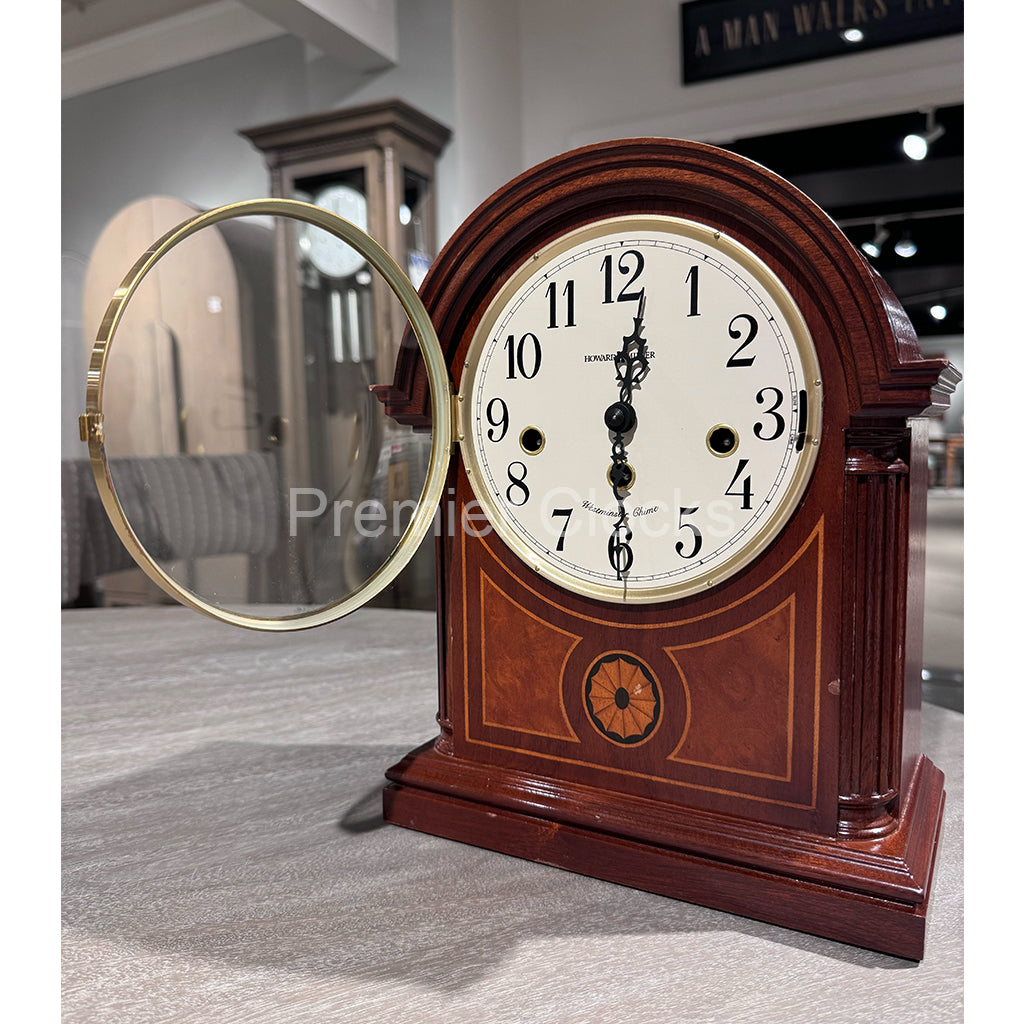 Howard Miller Barrister Mantel Clock 613180 real image front view with an open dial - Premier Clocks
