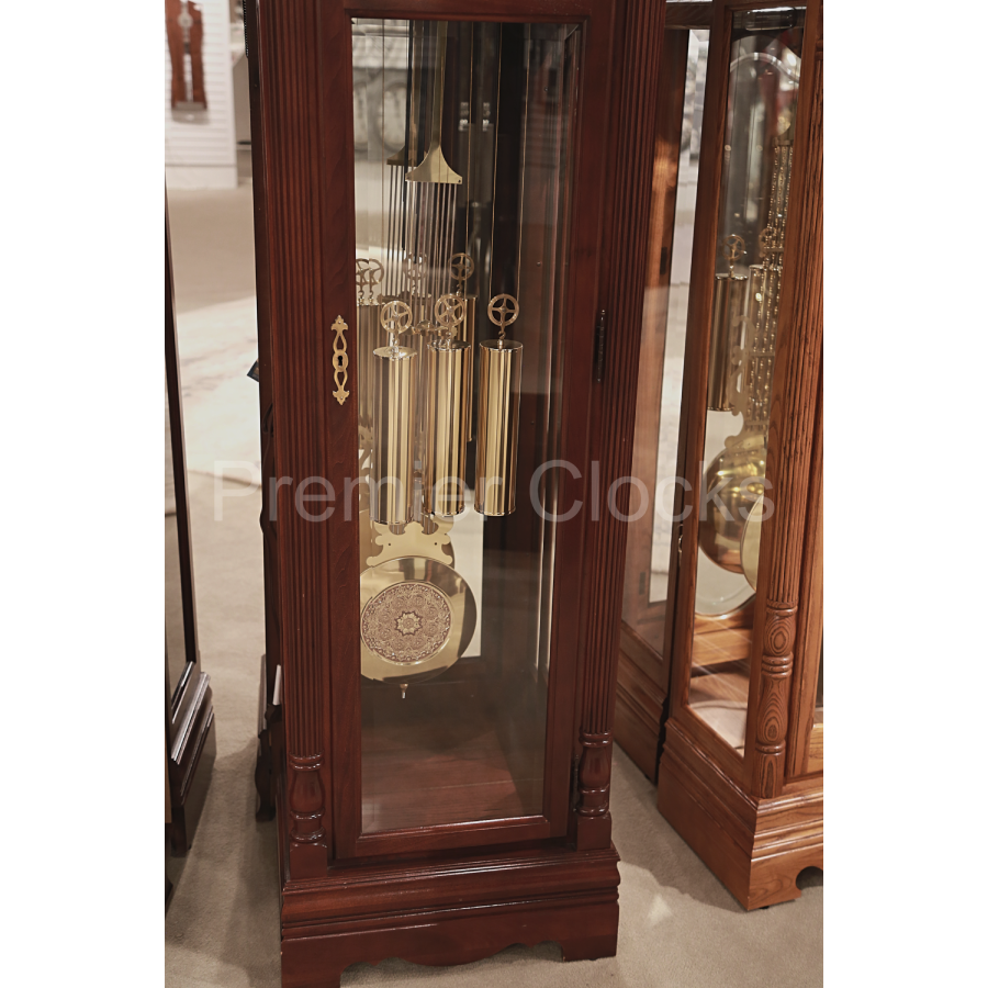 Howard Miller Benjamin Grandfather Clock 610983 real photo with a pendulum and cable-driven weights - Premier Clocks