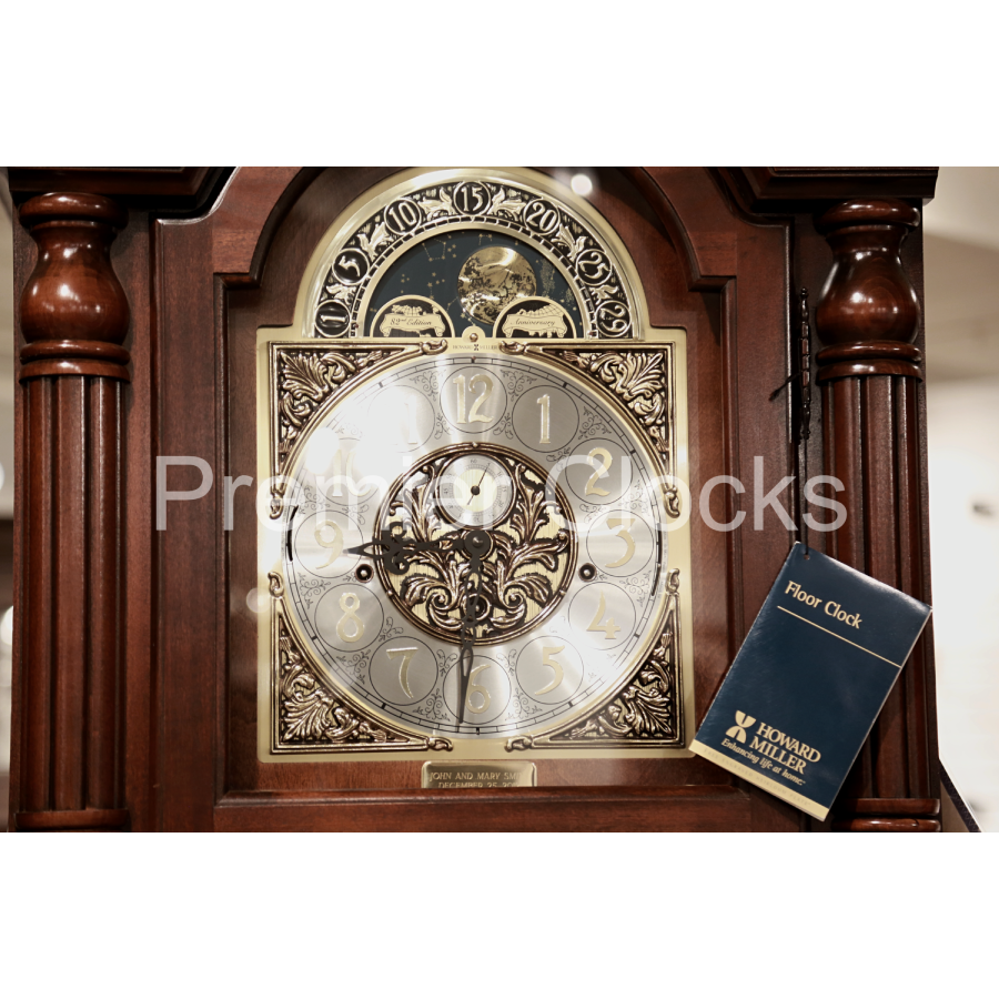 Howard Miller Edinburg Grandfather Clock 611142 real photo of the dial and moon phase - Premier Clocks