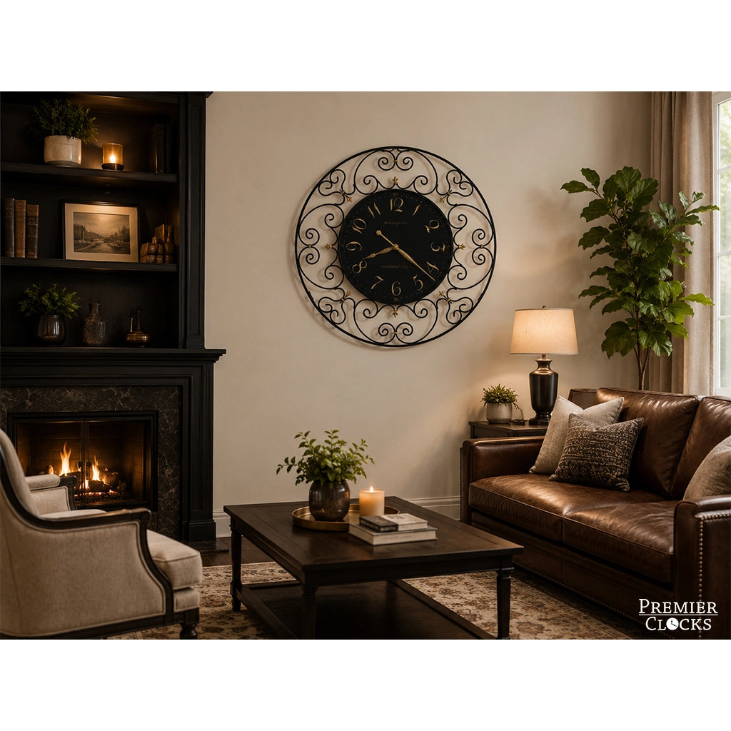 Howard Miller Joline Wall Clock 625367 in living room interior - Premier Clocks