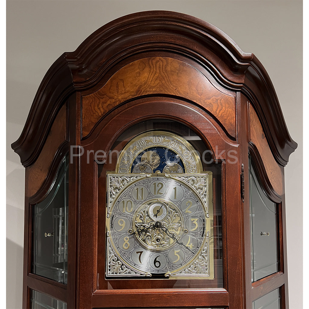 Howard Miller Majestic II Curio Grandfather Clock 610939 real photo of the bonnet - Premier Clocks
