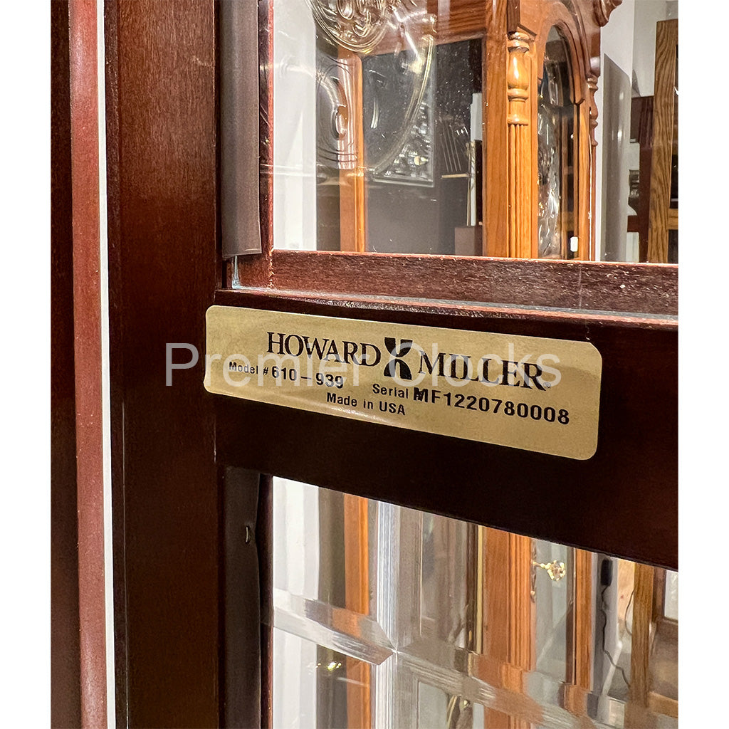 Howard Miller Majestic II Curio Grandfather Clock 610939 real photo of the serial number and made in USA label - Premier Clocks