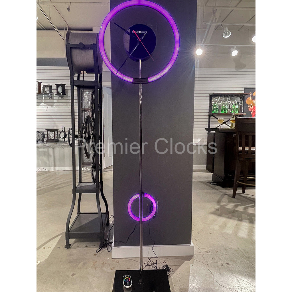 Howard Miller Prism Floor Clock 615140 real photo of the front with purple LED light - Premier Clocks