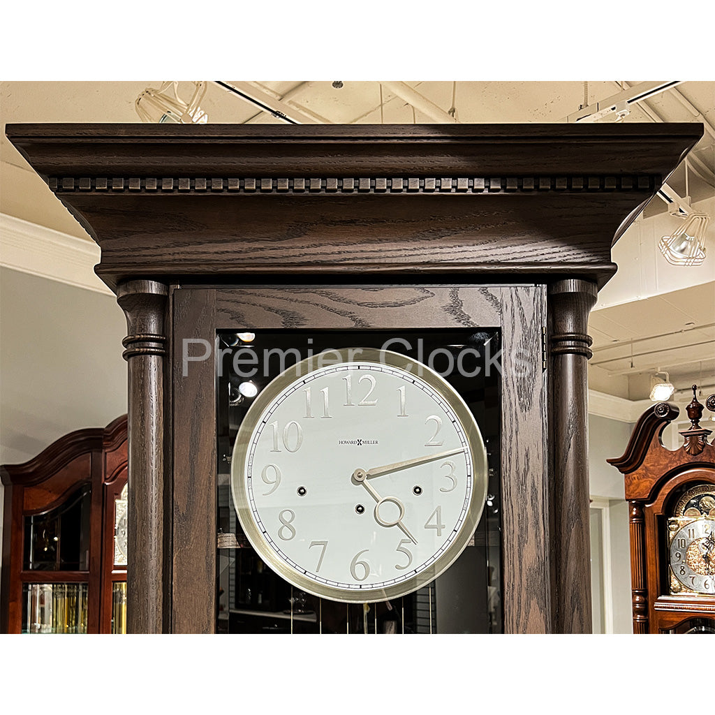 Howard Miller Raina Grandfather Clock 611328 real photo of the flat top with decorative carvings - Premier Clocks