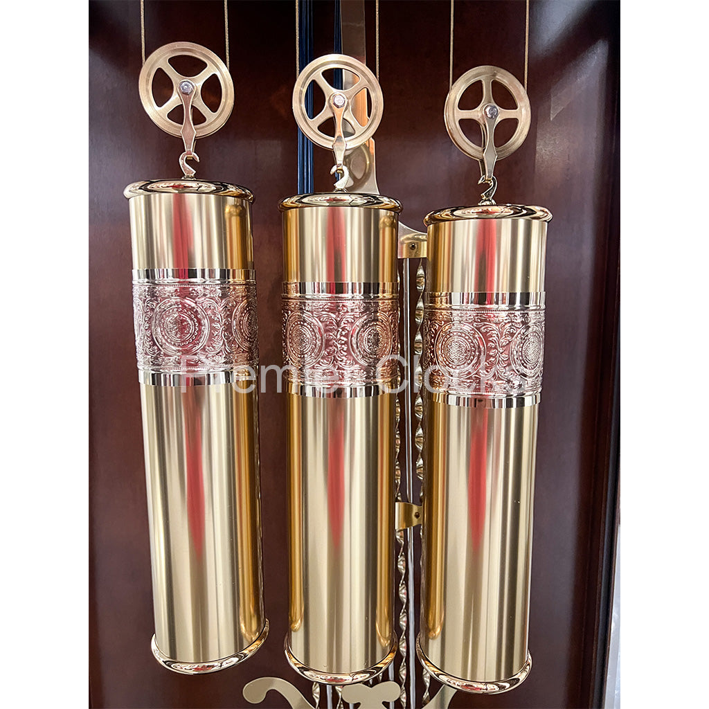 Howard Miller Robinson Grandfather Clock 611042 real photo of the cable-driven weights - Premier Clocks