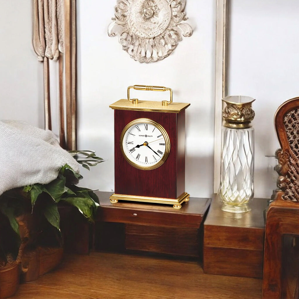 Howard Miller Rosewood Bracket Table Clock 613528 in a living room decor - Premier Clocks