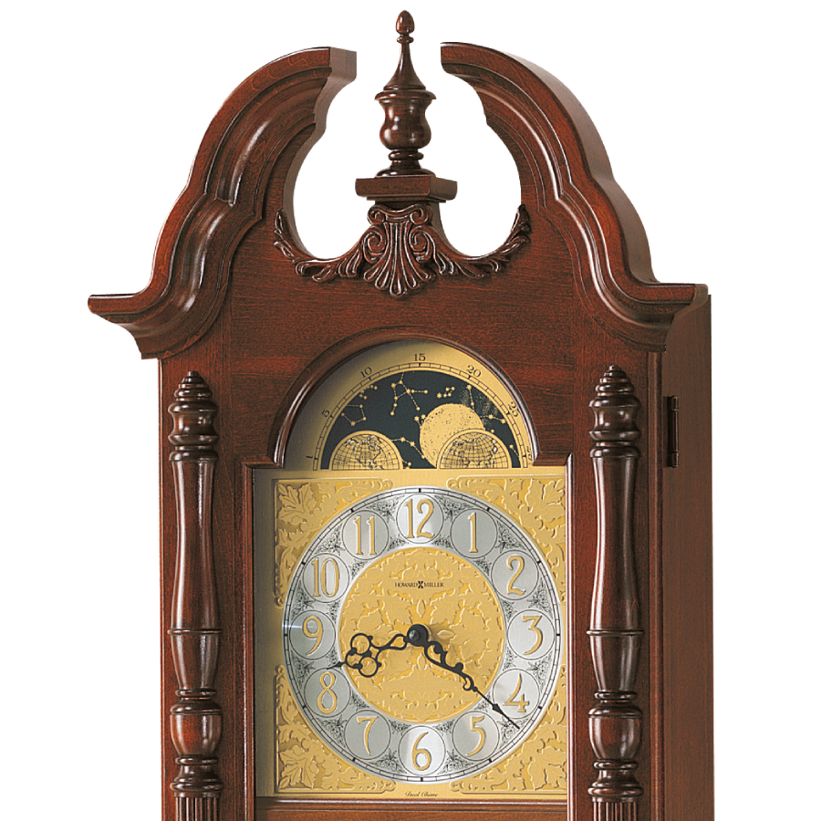 Howard Miller Rowland Wall Clock 620182 split pediment, dial and moon phase - Premier Clocks